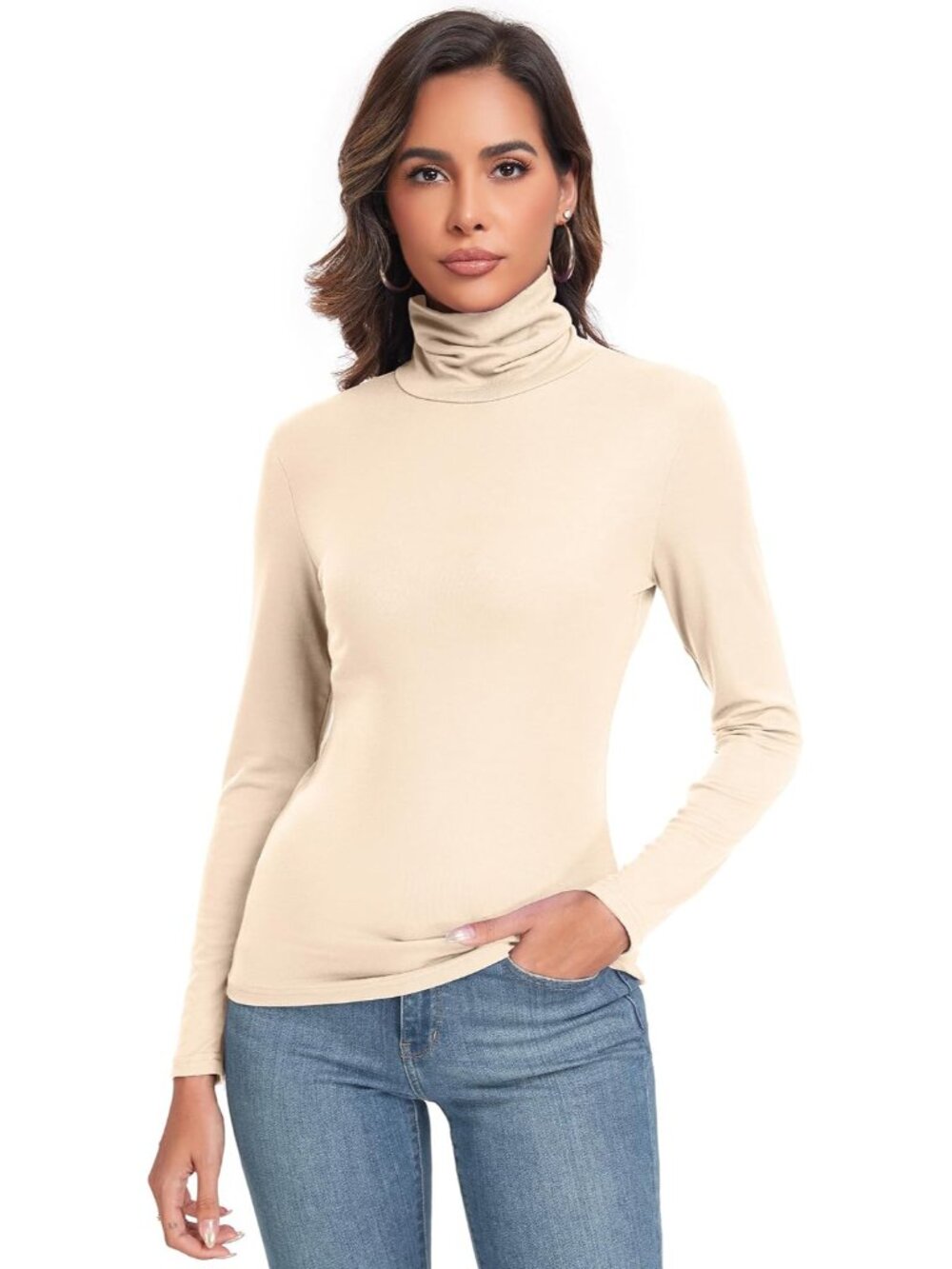 Women's Long Sleeve Casual Lightweight Turtleneck Top Slim Fit Thermal Active La